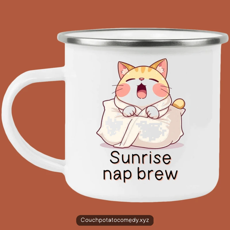 Funny Cat Pillow Camping Mug: Cozy Outdoor Companion, Perfect Funny Gift