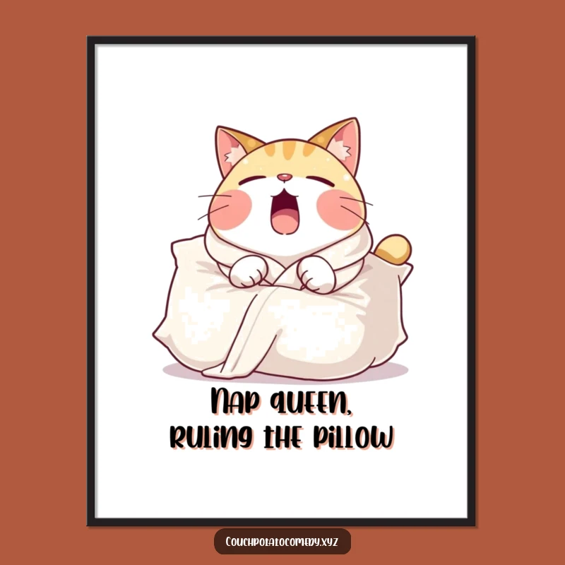 Funny Free Printable Wall Art: Yawning Cat Lounging, Whimsical Comfort Downloadable Decor