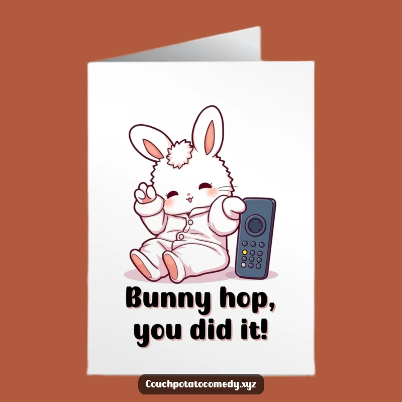 Free Printable Congrats Card: Lazy Bunny Celebrating, Funny Relaxation Downloadable