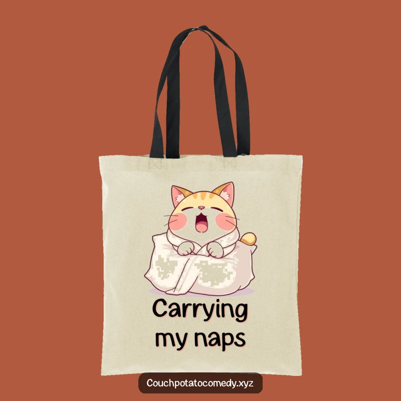 Funny Cat Pillow Tote Bag: Yawning Comfort Carryall, Eco-Friendly Funny Gift